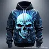 Sudadera con capucha de calavera impresa en 3D estilo oscuro americano para hombre, moda urbana moderna, sudadera tipo pullover holgada