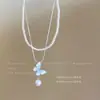 Collar con Borla de Mariposa Perlada y Degradado de Color Cristal de Hielo para Mujer, Cadena para Clavícula Estilo Verano, Cadena para el Cuello Dulce y Fresca de Chica Popular