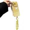 Funda de teléfono 3D de orejas de gato con degradado bicolor para Apple 17 Pro Max con cadena de cuentas, 16/15 acrílico