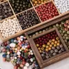Contas de madeira gravadas multicoloridas, contas soltas para DIY, contas redondas de madeira listradas para pulseiras e colares, acessórios para joias feitas à mão com contas atacado
