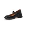 Zapatos Mary Jane de Doble Hebilla Anticaída con Cuero Genuino Completo por Dentro y por Fuera Primavera 2024 Zapatos de Piel Vacuna de Punta Redonda con Tacón Alto Grueso para Mujer