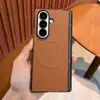 Funda magnética para teléfono móvil adecuada para Samsung Zfold7 Fold6 Eje central bilateral Anti-caída Cubierta protectora de cuero de lichi de negocios