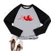 Dia dos Namorados Feminino cor contrastante manga longa plus size em estoque Camiseta ECG 3D estampa de coração europeu e americano raglan top venda direta
