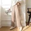 Calça de malha branca leitosa feminina outono e inverno outer wear forrada com fleece espessa de veludo mink calça de perna larga calça casual reta solta
