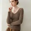 Suéter de cashmere com decote em V para mulheres, 100% cashmere puro, novo outono e inverno 2026, ajuste slim, camada base de malha de cashmere de cabra, suéter interno de tricô