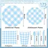 Platos de Papel Desechables Transfronterizos para Productos Nuevos con Rayas de Cuadrícula y Bordes de Encaje, Juego de Vajilla Desechable para Fiesta Festiva