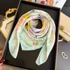 Lenço Estampado de Seda Artificial Artística para Primavera e Verão, Xale de Alta Qualidade, Lenço de Pescoço com Proteção Solar, Lenço de Pescoço Profissional, Lenço de Cabeça, Lenço