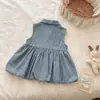 Novo vestido de verão estilo coreano para meninas, vestido regata fashion sem mangas, saia botão, saia bufante moderna estilo coreano, saia jeans