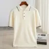 Nova camisa polo casual de cashmere masculina outono e inverno com blocos de cor, suéter de malha versátil de manga curta