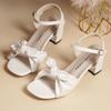 Sandalias de Tacón Grueso Transfronterizas para Mujer, Punta Cuadrada, Tallas Grandes, Nuevo Estilo Verano 2026, Tira Única con Lazo, Sandalias de Mujer