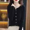 Outono e Inverno Novo Casaco de Manga Longa Jaqueta Cardigã de Lã Feminina Gola Redonda Suéter Camada Base de Tricô