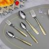 Colher Dourada Conjunto de Talheres Públicos de Aço Inoxidável Talheres de Aço Inoxidável Utensílios de Servir Faca de Servir Garfo Colher Espátula para Bolo