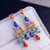 Brincos de Safira Colorida Pura Naturais Mais Vendidos para Transmissão ao Vivo Transfronteiriça, Pedras Preciosas Grau 5A, Tamanho 4*6mm