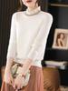 Suéter de punto nuevo de otoño e invierno para mujer, suéter holgado con cuello de oreja y diamantes, camisa de base ajustada de manga larga
