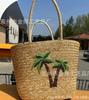 Bolsa de palha bordada com trança de palha trançada bolsa de ombro único feminina bolsa de praia estilo férias de verão coqueiro onda de praia nova