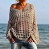 Top playero tipo europeo y americano para mujer, camisa de punto calado para protección solar, top de punto exquisito de malla para vacaciones en la playa