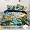 Funda Nórdica con Estampado de Dinosaurios Jurásicos Traje de Ropa de Cama de Fauna de la Jungla Juego Decorativo de Tres Piezas para Dormitorio