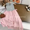 Vestido de Verano sin Mangas con Retazos Estilo Coreano para Niñas, Vestido de Longitud Media, Falda Abullonada de Cintura Alta, Vestido Largo Tipo Chaleco Estilo Vacaciones, Exportación