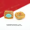 Pulseira de Prata de Lei 925 com Incrustações Naturais e 5 Contas de Turquesa Bruta para Montagem DIY, Pingente de Trevo Banhado a Ouro