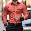 Camisa de Manga Larga para Hombre con Estampado 3D de Color Contrastante, Corte Entallado, No Planchar, Estilo Business Casual Europeo Transfronterizo