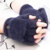 Guantes de felpa a prueba de viento para mujer Invierno Cálido Estudiante Guantes sin dedos abatibles para exteriores Medio dedo Gruesos Guantes para escribir
