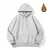 Moletom com capuz espesso e forrado com fleece de alta qualidade 420g, com ombros ligeiramente caídos, moletom liso de fleece de raposa prateada, moletom com capuz liso branco