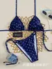 Conjunto de Biquíni Feminino Duas Peças Estilo Bikini Tecido Liso Estampado Alças Finas Design com Babados e Metal