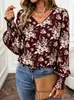 Moda otoñal para mujer transfronteriza europea y americana 2026 Amazon AliExpress, elegante ropa de trabajo, top de camiseta con cuello en V y estampado floral