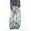 Calça Jeans de Cintura Alta com Estampa Completa de Estrelas Estilo Retro Americano para Crianças e Homens