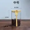 Pote de Vidro Transparente de Alto Borossilicato para Armazenamento Doméstico de Cozinha, Selado, à Prova de Umidade, para Armazenamento de Grãos, com Colher