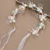 Diadema de Guirnalda Floral de Perlas para Niñas, Aro para el Cabello con Cinta de Flor de Princesa para Fiesta de Cumpleaños