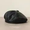 Boina de Cuero Sintético Estilo Coreano para Mujer, Adelgazante, Versátil y de Moda, Sombrero de Artista, Boina Calabaza Vintage