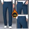 Calça Casual Marrom Escuro Nova Outono/Inverno 2026 para Homens de Meia-Idade, Calça Masculina Reta com Stretch, Terno de Negócios, Calça Longa Antirrugas