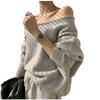 Exportar em estoque Suéter de Designer Feminino Gola Assimétrica Ombro a Ombro Top Solto Estilo Preguiçoso