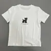 Camiseta de Verano Nueva de Manga Corta para Mujer con Estampado de Cachorro de Dibujos Animados y Acabado Flocado, Top Delgado Casual y Versátil para Usar en Verano