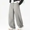 Pantalones casuales de pierna curva estilo Old Money para hombre, nueva colección primavera/otoño, con cordón, diseño de patchwork, estilo deportivo americano, corte holgado, pierna recta, pantalones largos
