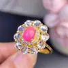 Anillo de Ópalo Rosa Natural Piedra Principal 6*8mm Venta Directa de Fábrica Venta Caliente Transfronteriza Ajustable