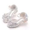 Sandalias de Tacón Grueso para Niñas 2025 Nuevas de Verano Sandalias Boca de Pez Zapatos de Tacón Alto para Niñas Pequeñas Zapatos de Rendimiento para Niños Medianos y Grandes