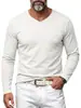 Coleção de outono masculina transfronteiriça: Camiseta lisa de gola V com mangas compridas, textura em tricô, elástica e com caimento solto, perfeita como camada base