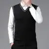 Chaleco de Lana con Cuello Redondo Estilo A-16 para Hombre Rayado de Negocios