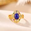 Anillo personalizado de plata de ley S925 con lapislázuli y circón chapado en oro, ligero y de moda, con corona hueca Ruyi.