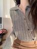Cárdigan de punto con cuello polo para mujer, nuevo para otoño e invierno, color liso, con rayas verticales, efecto adelgazante, suéter de manga larga, chaqueta de lana para mujer