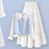 Chaleco Camisa con Cuello de Muñeca Dulce y Lindo para Niños Medianos y Grandes, Conjunto de Capas para Primavera y Otoño con Falda de Lazo de Dibujos Animados