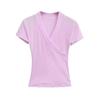 Camiseta Feminina de Algodão Canelado com Decote V Cruzado de Manga Curta para o Verão, Novo Estilo, Ajuste Slim, Top Versátil que Reduz a Idade, Visual Emagrecedor