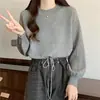 Suéter Pequeño de Color Sólido Estilo Coreano Simple Relajado para Mujer, Moda Pulóver Holgado con Cuello Redondo y Cordón, Transfronterizo Primavera 2026