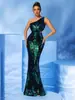 Amazon Aliexpress Novo Comércio Exterior Europeu e Americano Vestido de Festa Feminino de Um Ombro, Revelando a Cintura, Lantejoulas, Slim Fit