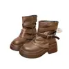 Botines de mujer estilo británico retro, nueva colección otoño 2026, versátiles, adelgazantes, de suela gruesa, caña corta, detalle de hebilla y pantalones bootcut