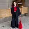 Conjunto Casual de Outono para Meninas 2026 Novo Estilo Coreano Conjunto de Duas Peças: Xale, Jaqueta Camisa Jeans, Calças de Pernas Largas para Meninas