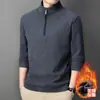 Sudadera de hombre estilo coreano con forro polar, moda de invierno casual con cuello alto, cierre de cremallera, color liso, cálida, manga larga, para hombres jóvenes y de mediana edad