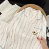 [Directo del fabricante] Algodón Nube para Mujer Cardigan de Botones Rayado con Estampado de Dachshund Conjunto de Dos Piezas para Estar en Casa